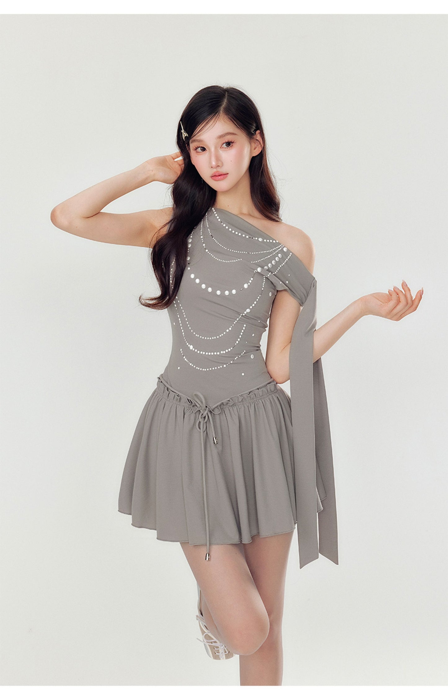 YZZI HE French Style Dress | Pearl & Rhinestone Embellished Dress dress YZZI HE