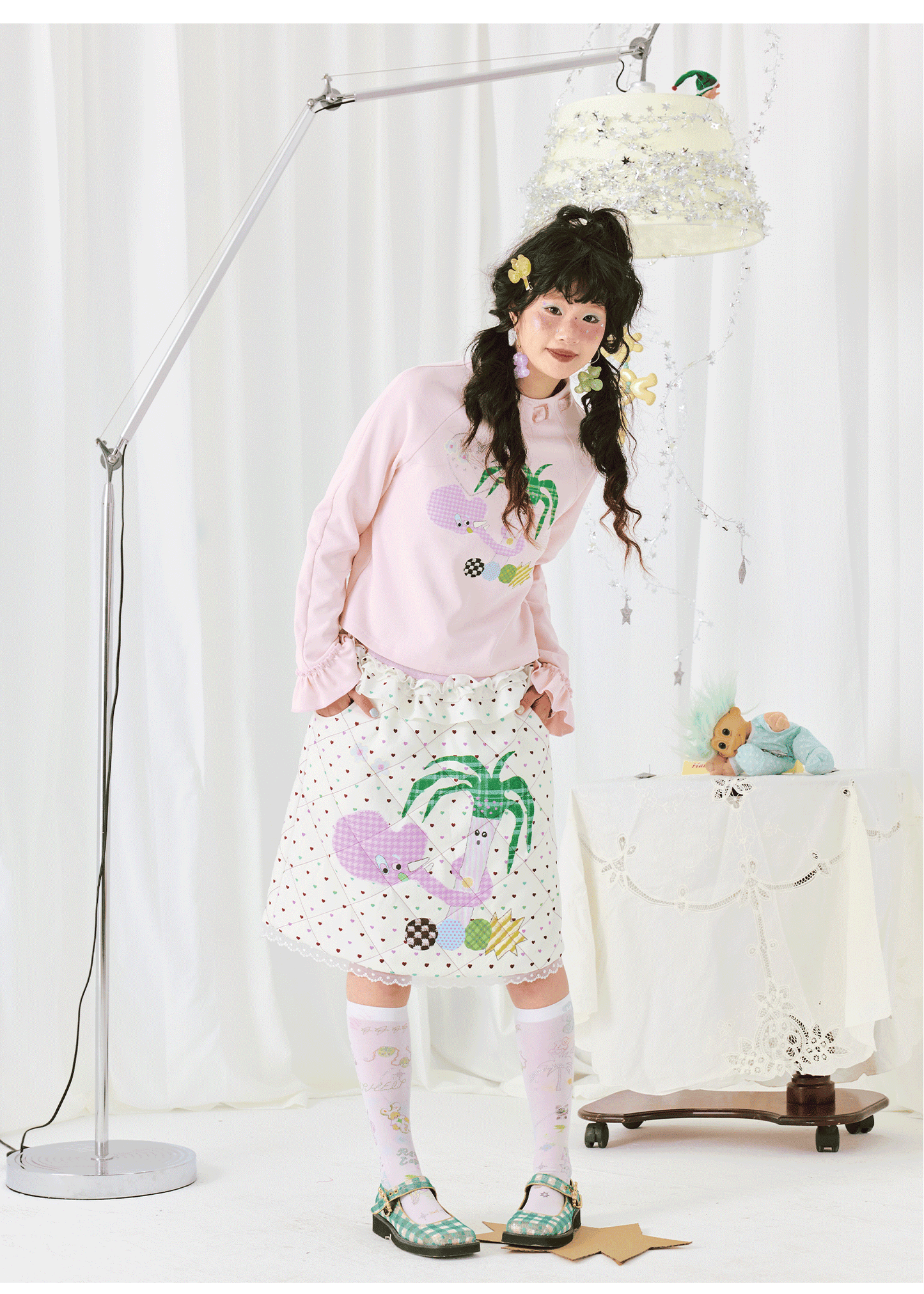 Harajuku T-shirt Pink Cotton Feel Colorful Print Long Sleeve Crop T-Shirt shirt HELPHELP