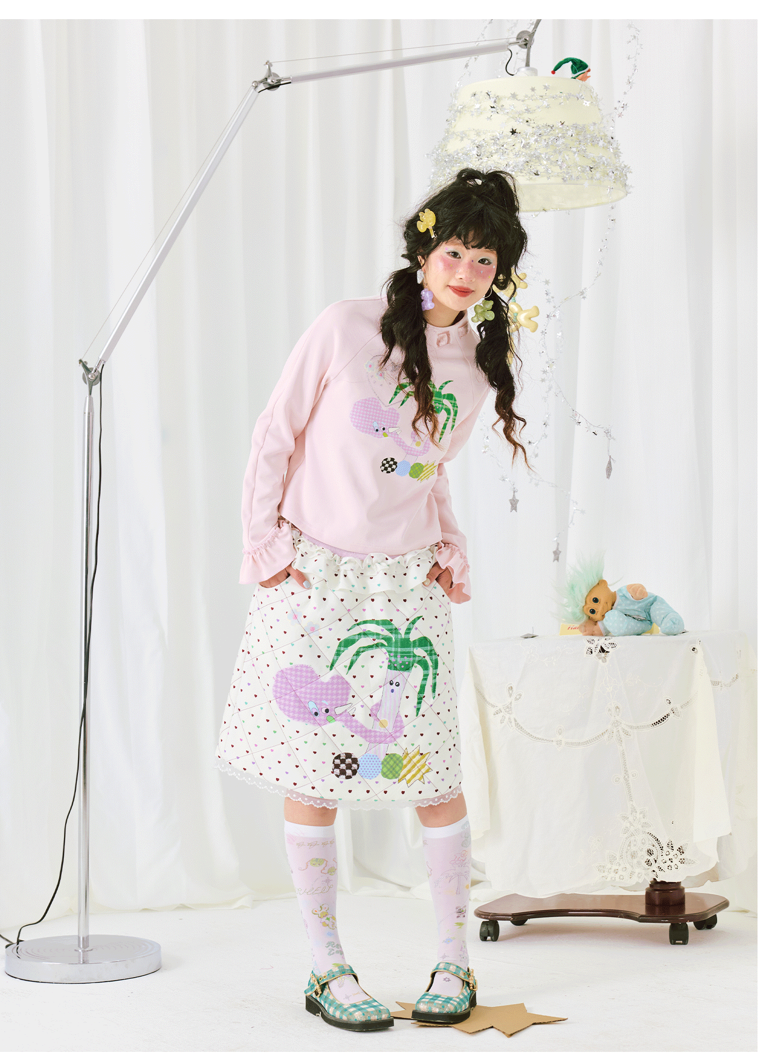Harajuku T-shirt Pink Cotton Feel Colorful Print Long Sleeve Crop T-Shirt shirt HELPHELP