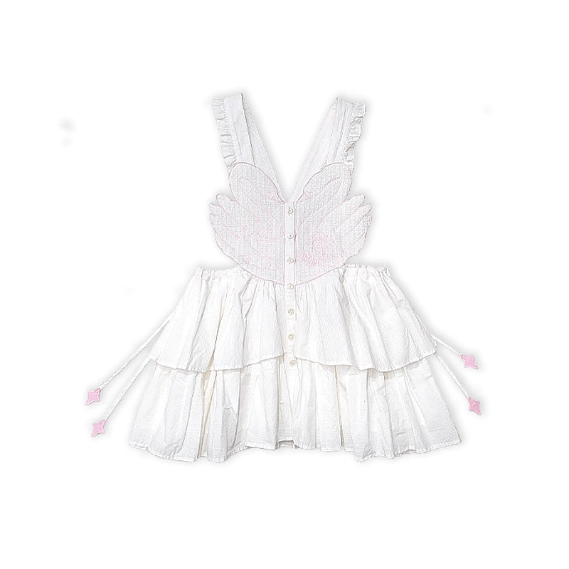 Meugler Forest Secret Swan Embroidery Asymmetric Drawstring Apron Sweet Layered Dress apron Meugler