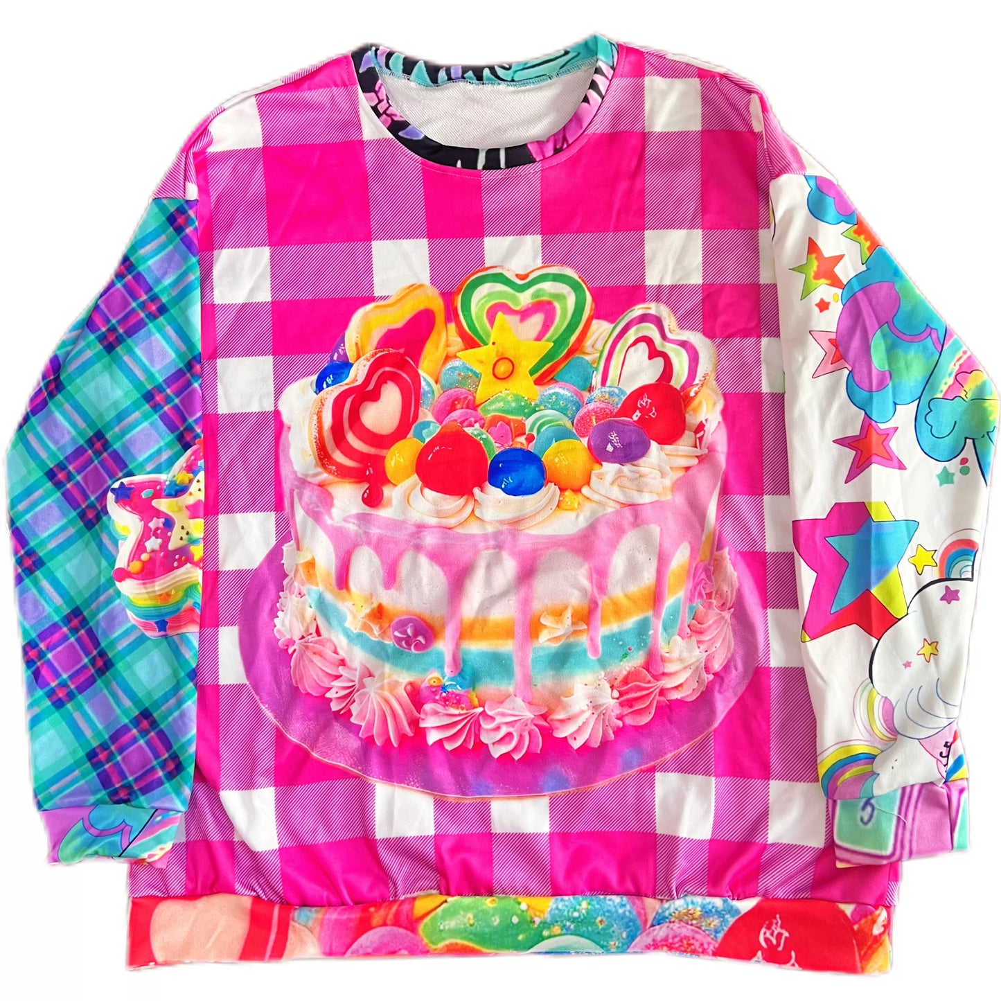 Leerroo Decora Sweatshirt Birthday Cake Shirt Bright Plaid Top sweater Leerroo