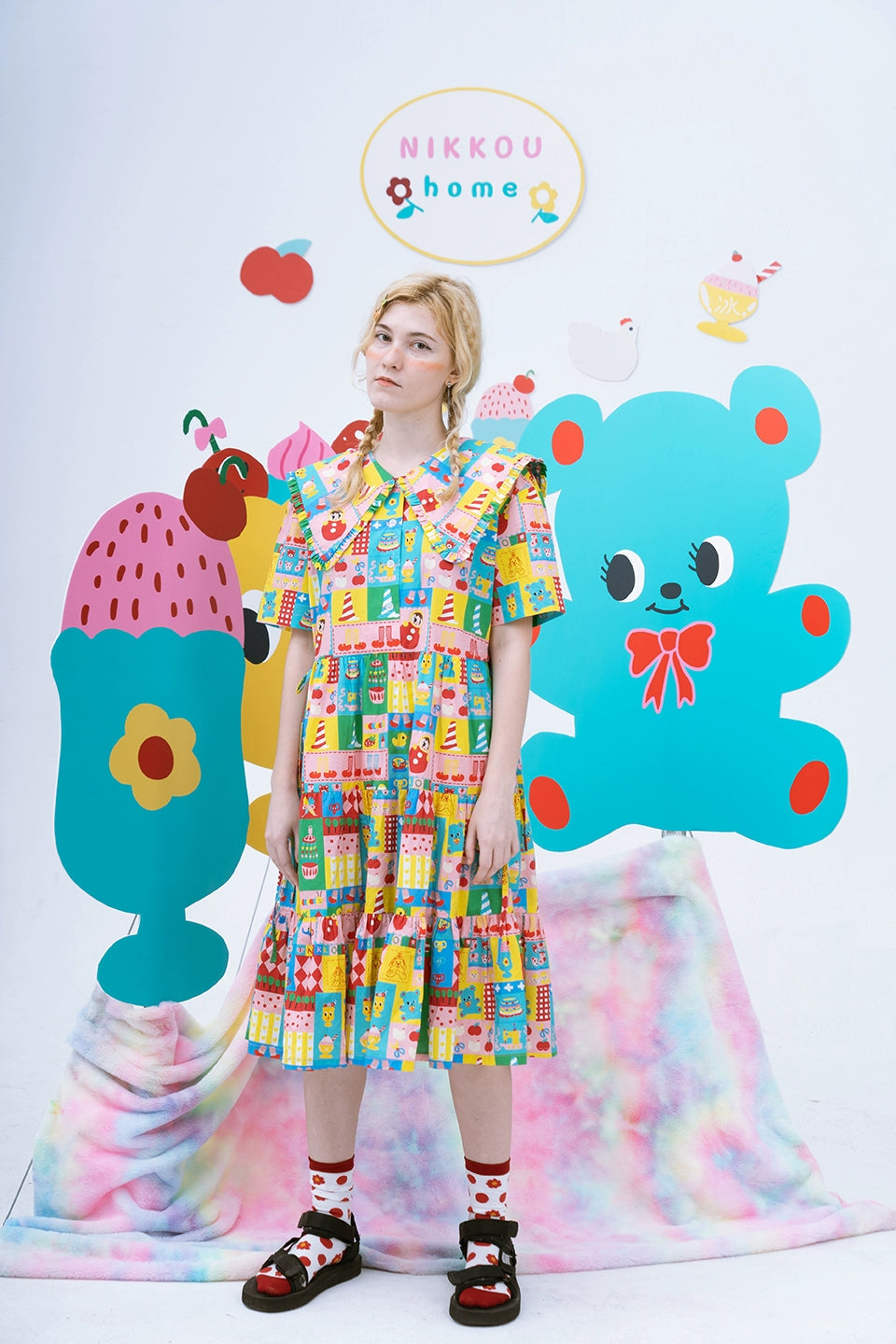 Harajuku Dress Colorful Printed Dress Decora Fashion Printed Dress dress Nikkou home