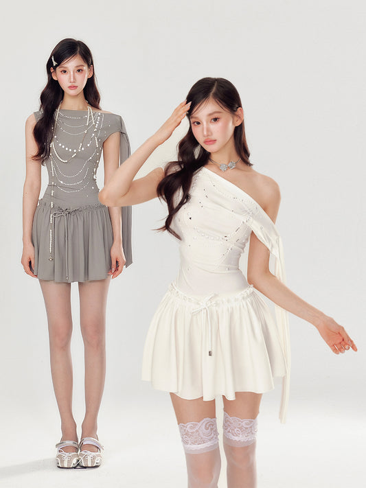 YZZI HE French Style Dress | Pearl & Rhinestone Embellished Dress dress YZZI HE