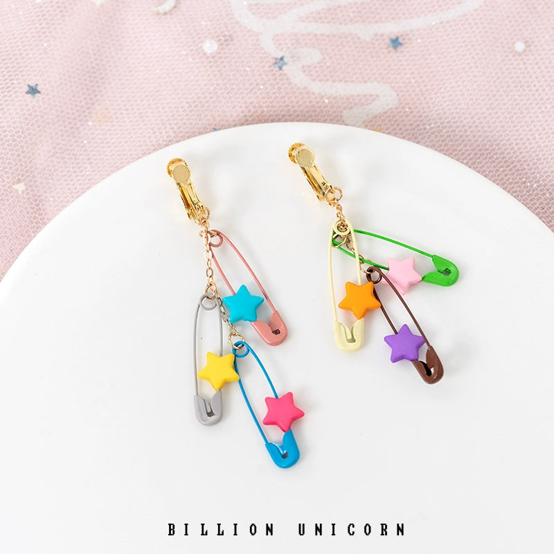 Pink Unicorn Decora Dopamine Pin Star Earrings earrings pink unicorn Golden stud earrings (about 6cm long)