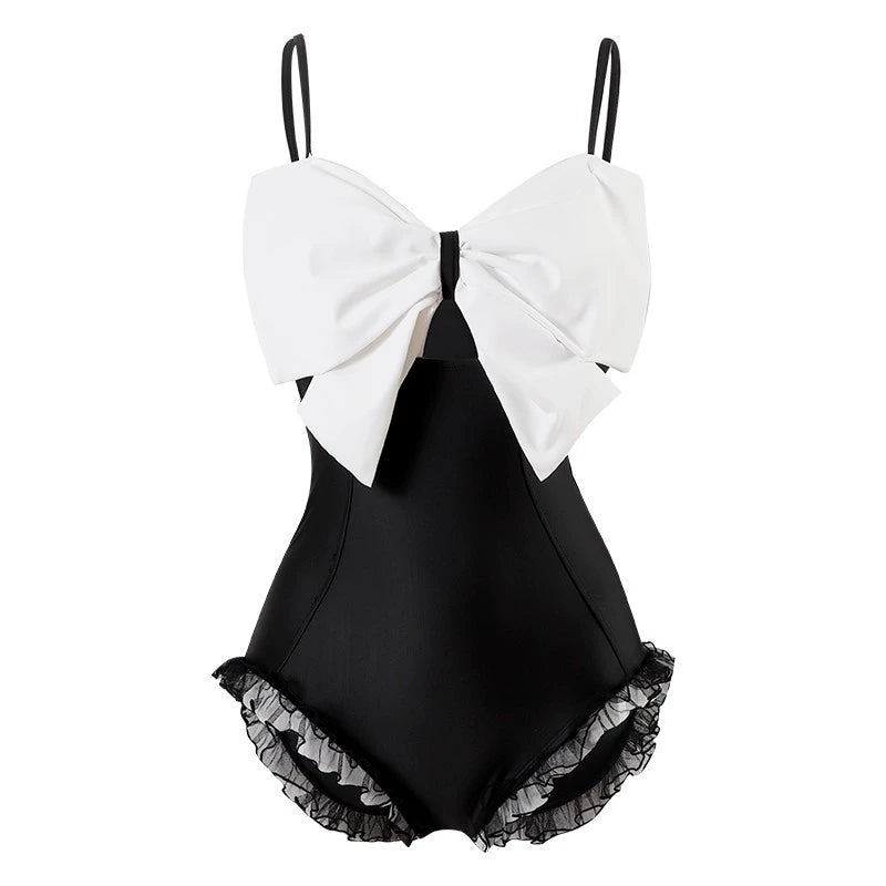 Harajuku Retro Swimsuit French Style Black & White One-Piece Swimsuit – Audrey Hepburn-Inspired SWIMSUIT HOLII GIRL