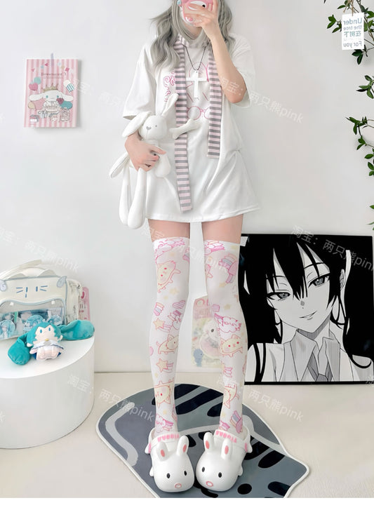 2 Bears Over-the-Knee Socks | Velvet Thigh-High Socks | Cute Print Socks sock 2 bears Yellow Cat