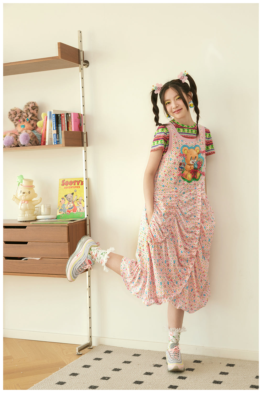 Harajuku Dress Pink Dress Teddy Bear Dress Ruched Dress dress tntntutu