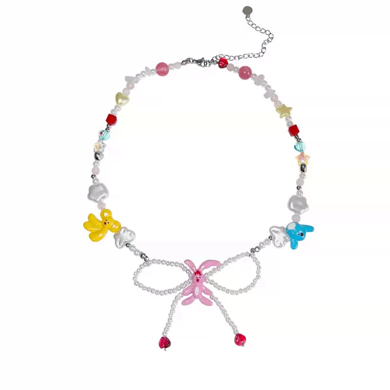 Harajuku Necklace Millennium Girl Handmade Beaded Necklace – Colorful Mixed Materials necklace strangelab