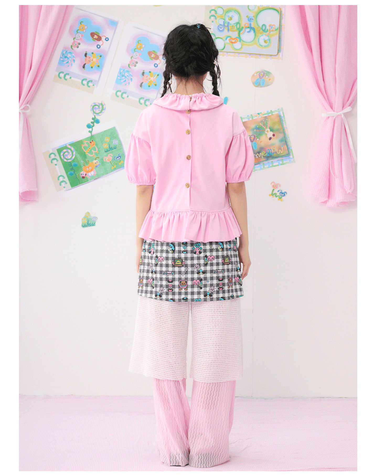 Harajuku T-shirt Pink T-shirt Colorful Print T-shirt Puff Sleeve T-shirt tshirt HELPHELP