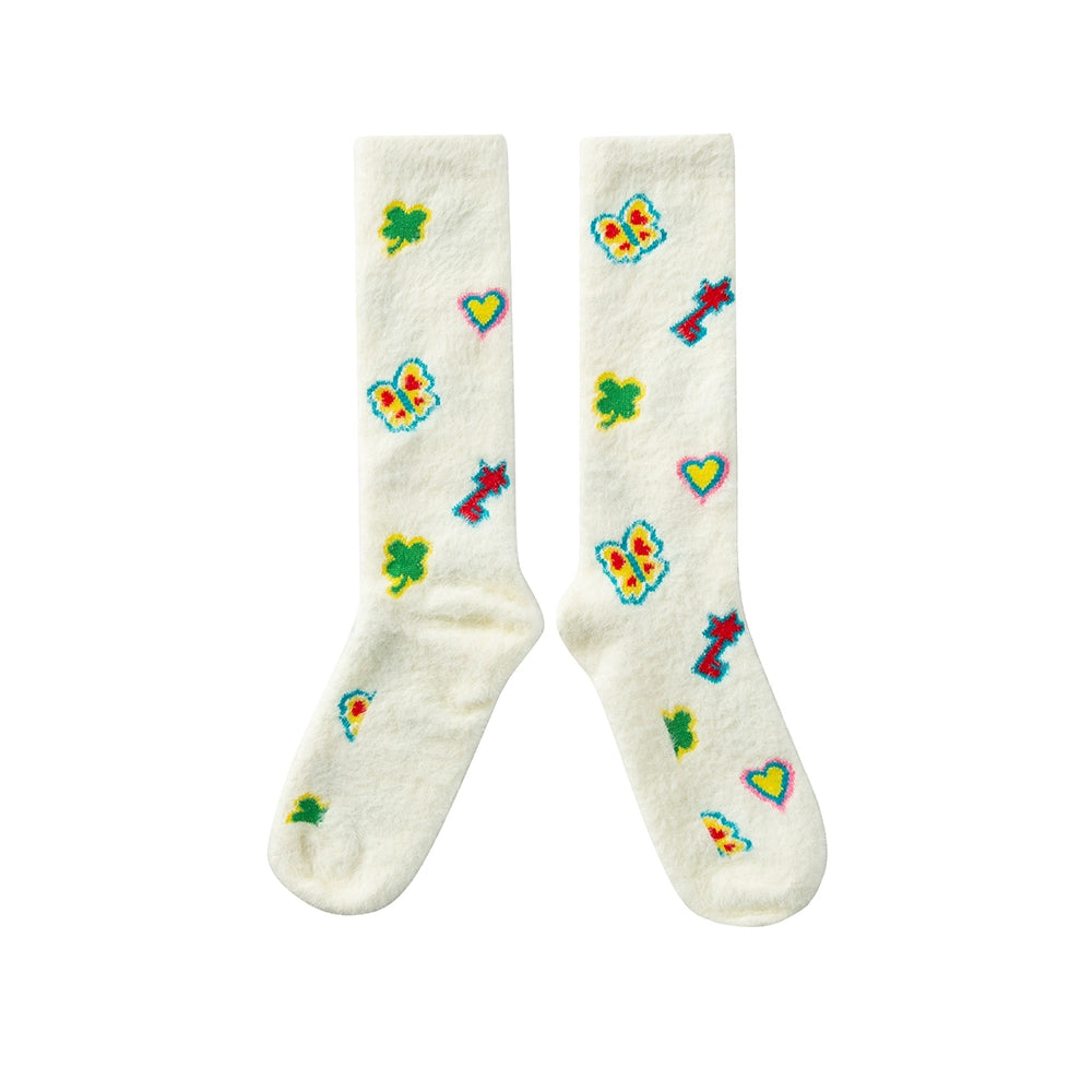 Harajuku Socks White Plush Socks Cartoon Socks Mid-Calf Socks sock tntntutu