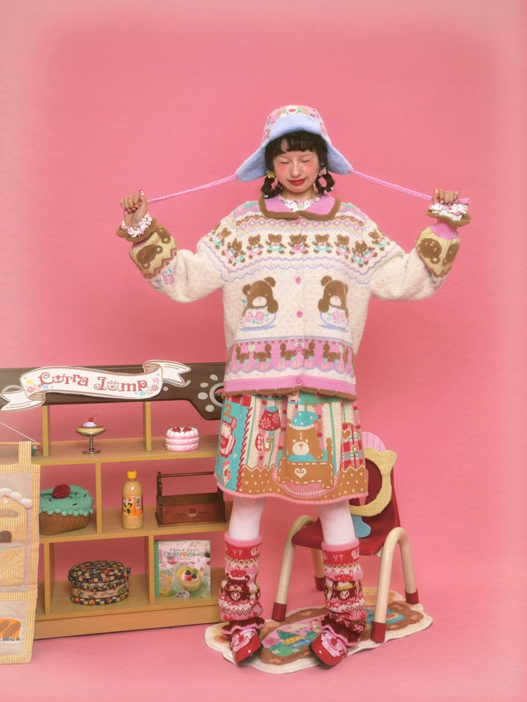 Harajuku Cardigan Teacup Bear Fair Isle Cardigan Faux Mink Trim Cardigan Ivory Knit Cardigan cardigan Lutra Jump