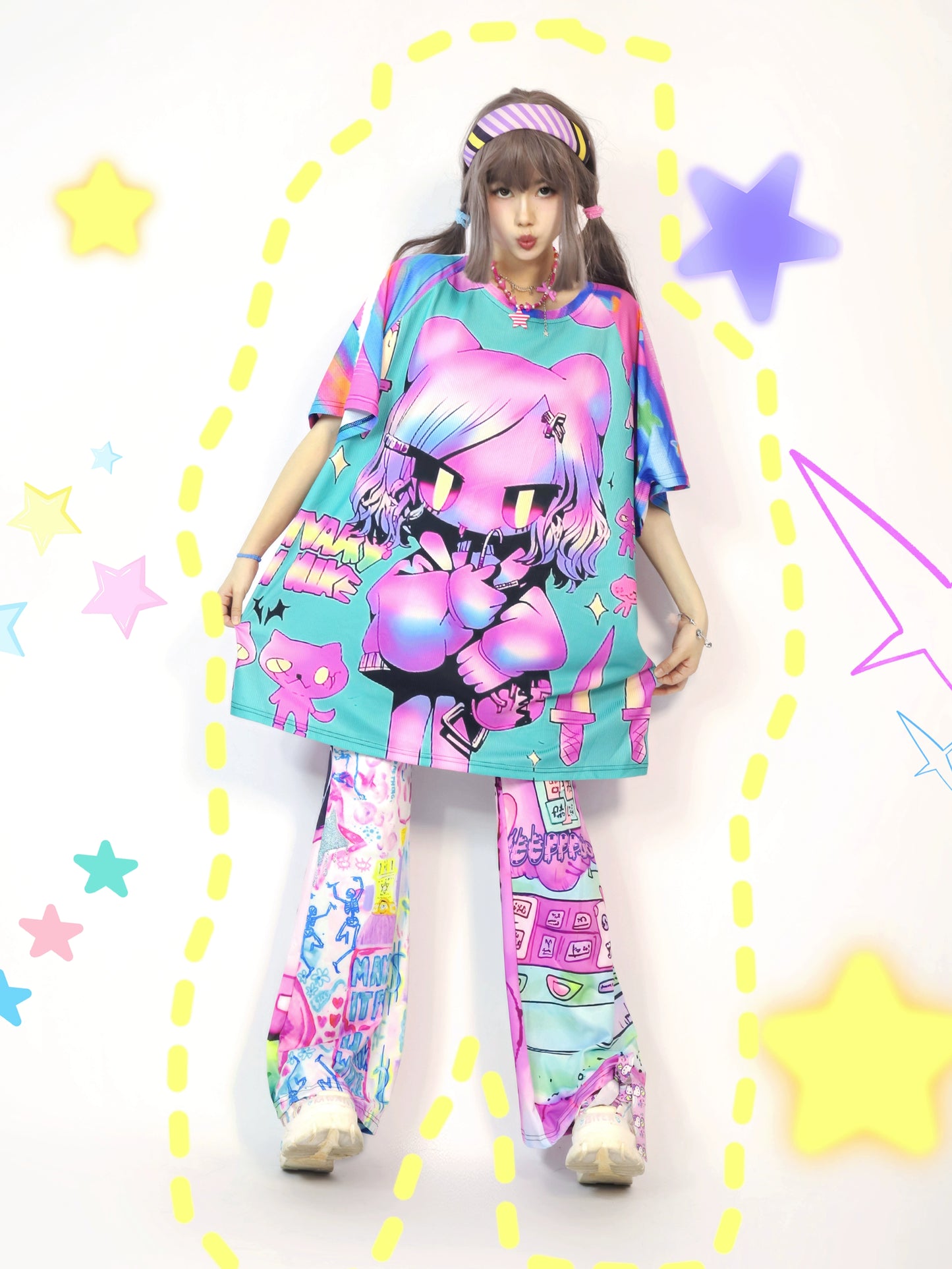 Leerroo Colorful Pants Decora Fashion Pants Summer Bell-bottoms pants Leerroo