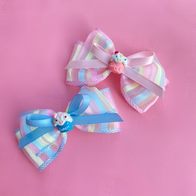 Bow Terminator Macaron Candy Hair Clip | Sweet Cake Accessory | Decora Kei Inspired hair clip Bow Terminator Blue Cake Side Clip x 1pc