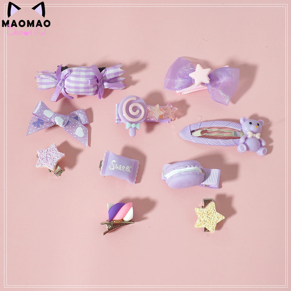 Maojiang Pastel Hair Clips | Harajuku Sweet Bear Candy Hair Clips hair clip maojiang Purple Set