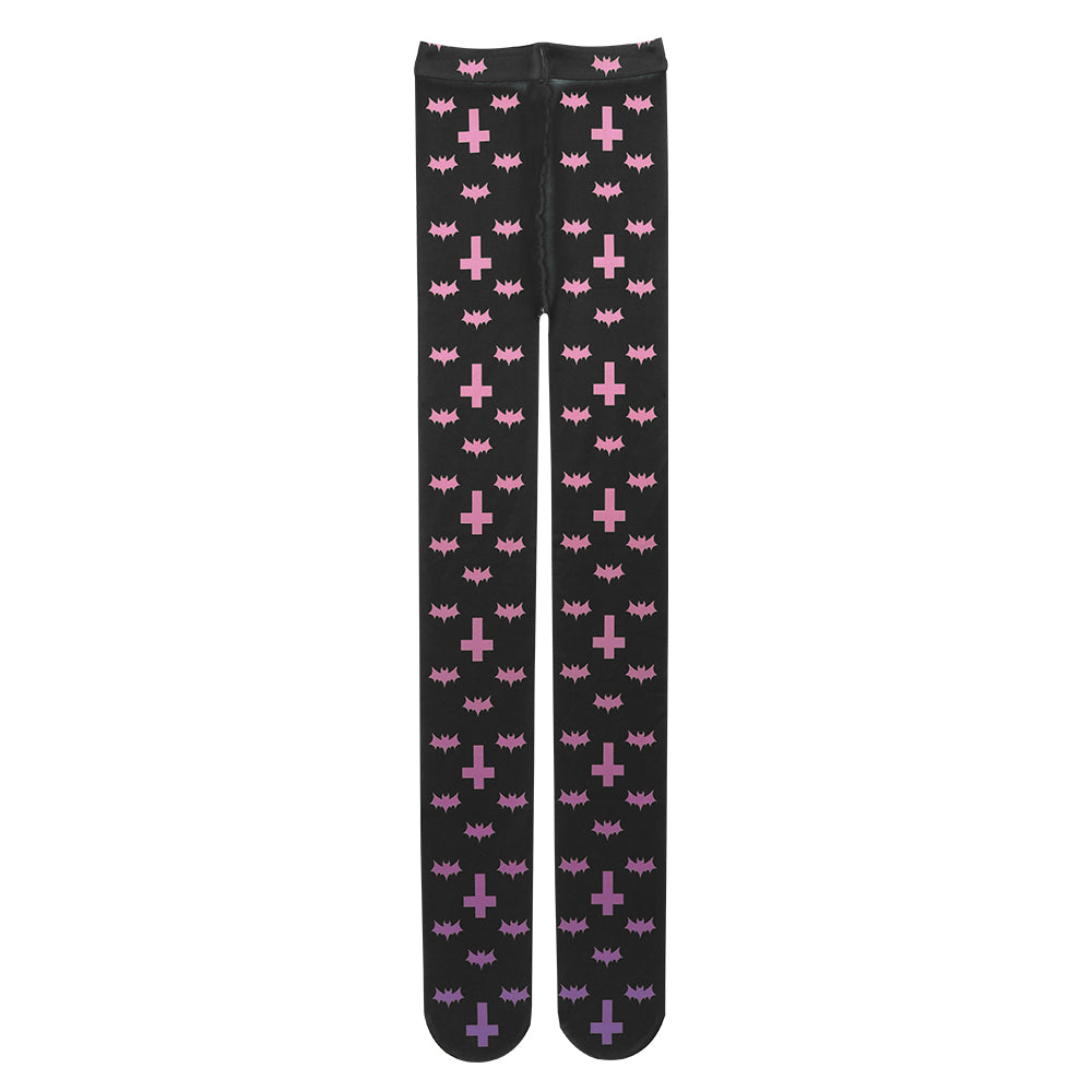 NIHON KIDS - Gothic Bat Cross Tights Black Pink tights NIHON KIDS