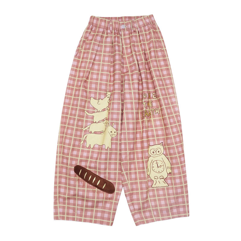 Harajuku Pants Lemaitre Band Pants Graphic Print Wide Leg Pants Khaki Plaid pants Meugler