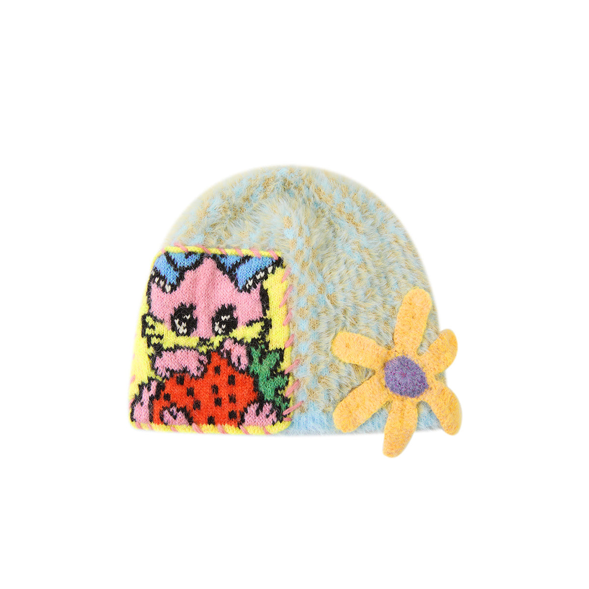 tntntutu - Kawaii Blue Bunny Flower Knit Beanie hat tntntutu