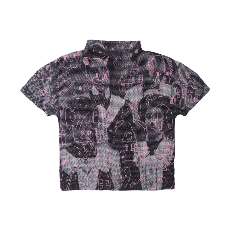 Harajuku T-Shirt Maid Pattern Prints T-Shirt Gothic Girly T-Shirt Pleated Half-Sleeve T-Shirt tshirt Meugler