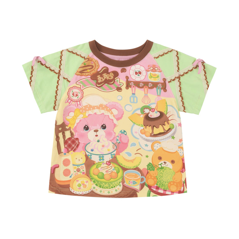 Lutra Jump - Decora Kei Bear Café Raglan Colorblock T-Shirt shirt Lutra Jump