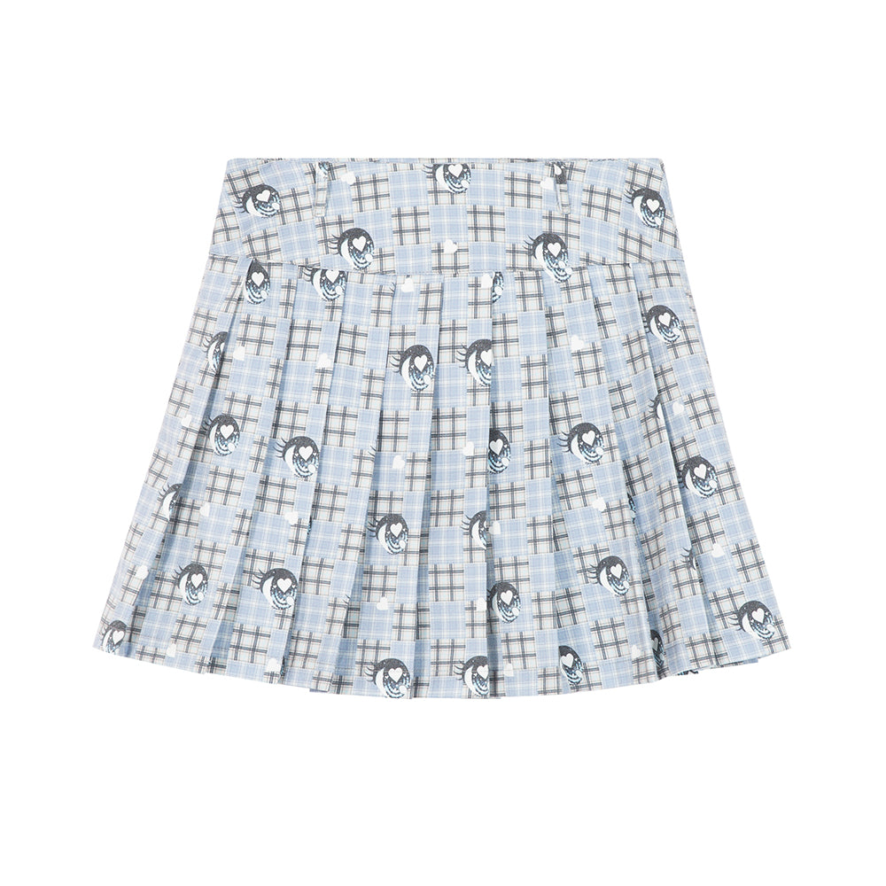 tntntutu Blue-Grey Pleated Skirt | Anime Eyes Plaid Mini Skirt skirt tntntutu