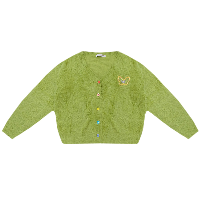 ziziFei - Y2K Soft Plush Butterfly Cardigan with Color Buttons cardigan ziziFei Green S