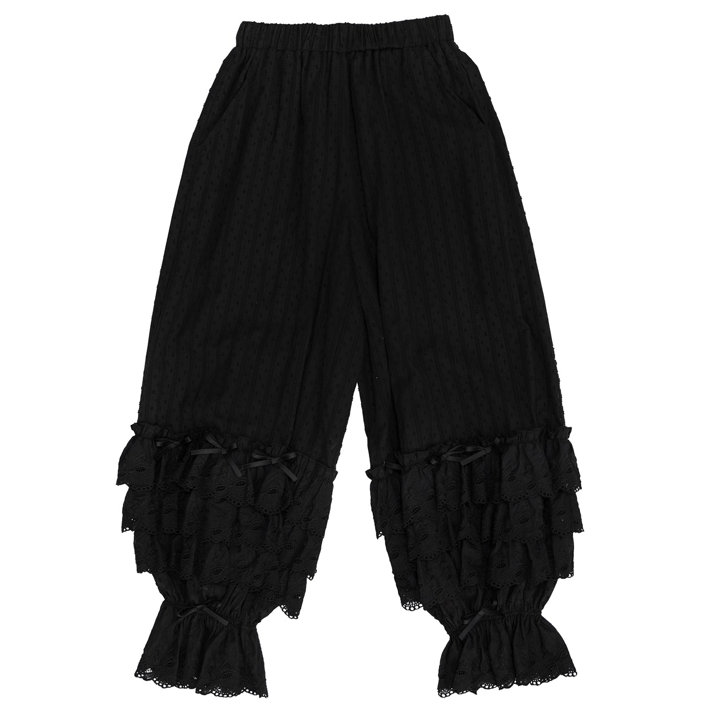 Daytoday Everyday Institute - Kawaii Layered Lace Bow Bubble Pants pants daytoday everyday institute Black S