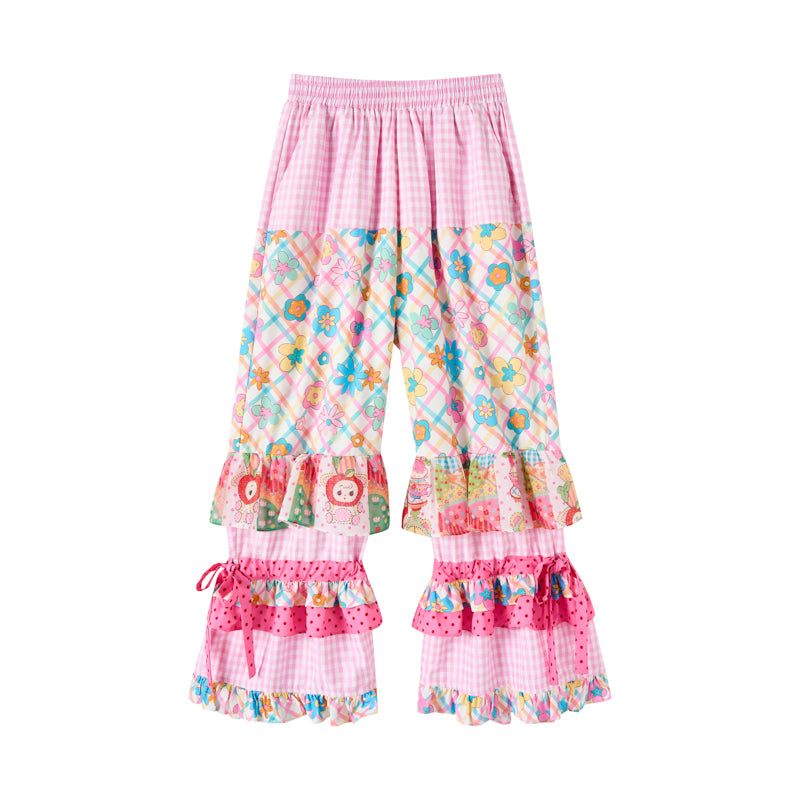 Lutra Jump Pants Patchwork Printed Pants Plaid Pink Elastic Cake Pants pants Lutra Jump