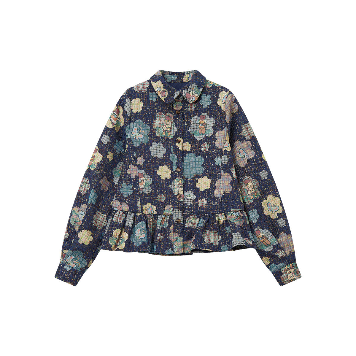 tntntutu - Woven Flower Teddy Illustration Tweed Shirt Jacket Pants Skirt Set set tntntutu Shirt Jacket S