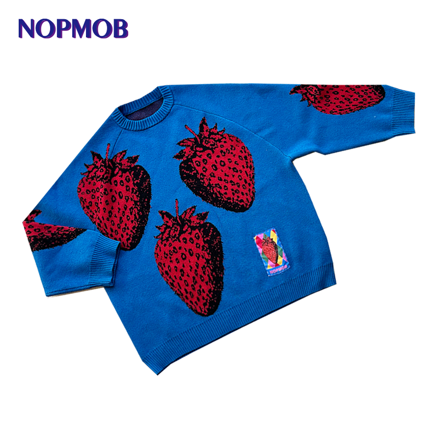 NOPMOB - Decora Kei Blue Strawberry Knit Sweater sweater NOPMOB