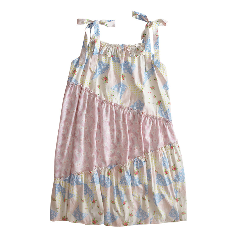 Mameya - Kawaii Floral Patchwork Tie Strap Dress dress Mameya