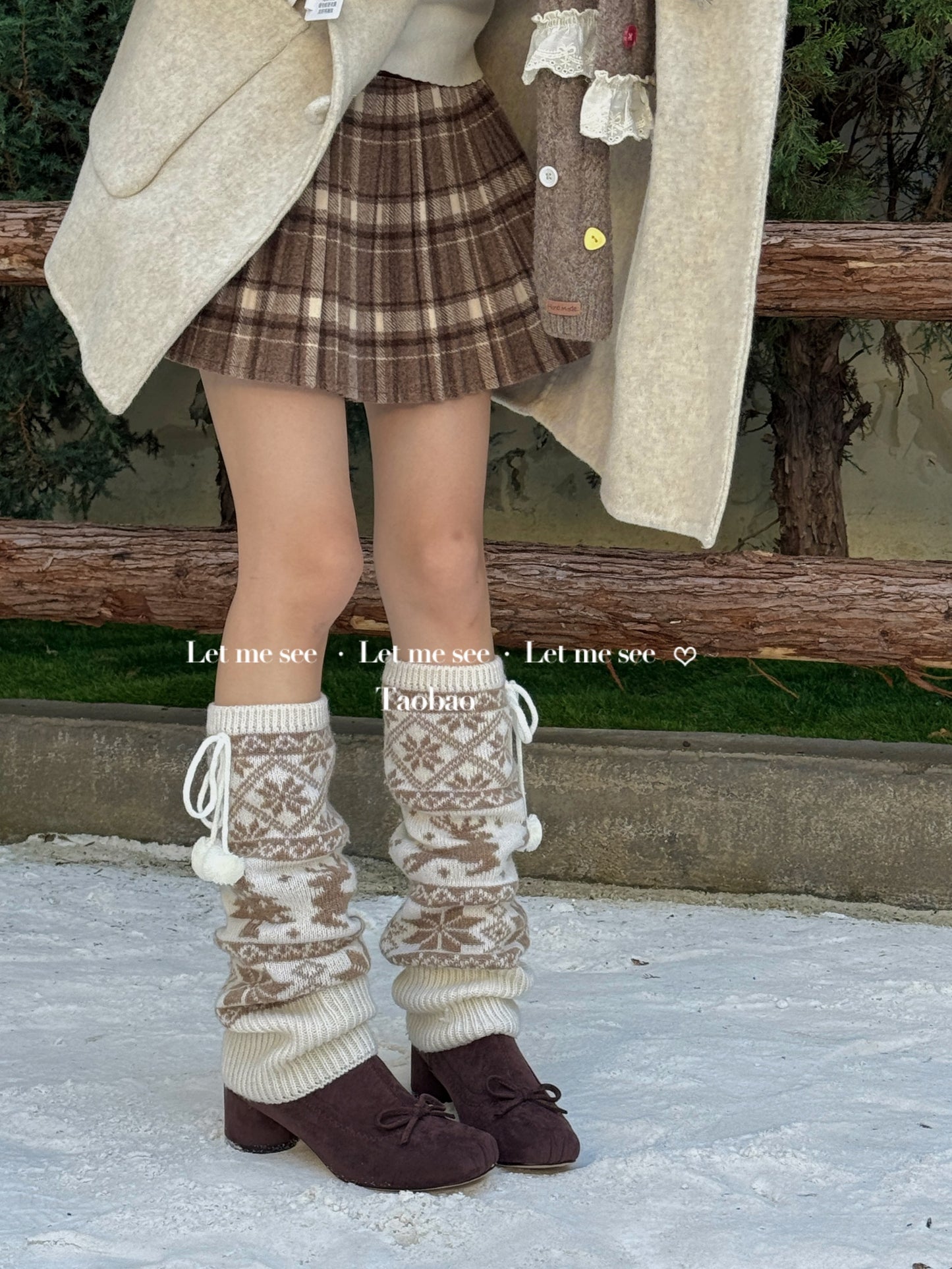 LET ME SEE - Snowflake Knit Wool-Look Christmas Leg Warmers leg warmmers let me see Beige White