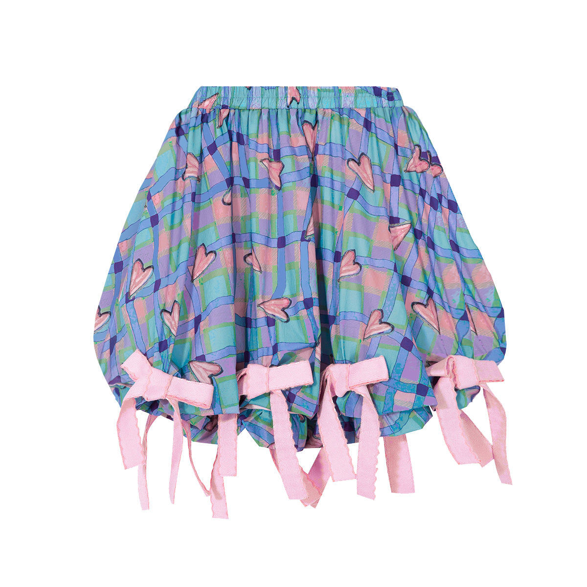 tntntutu Blue Pink Plaid Skirt - Bow Ribbon Bubble Hem Mini Skirt skirt tntntutu