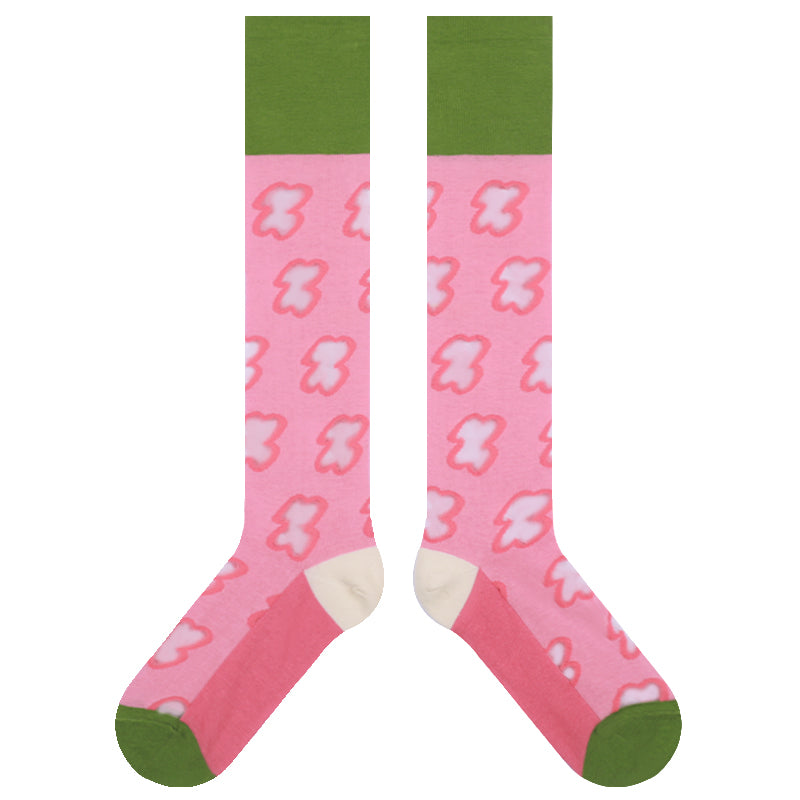 TaoLeSi - Decora Kei Sheer Calf Socks sock TaoLeSi Pink Base + Full Transparent Flowers
