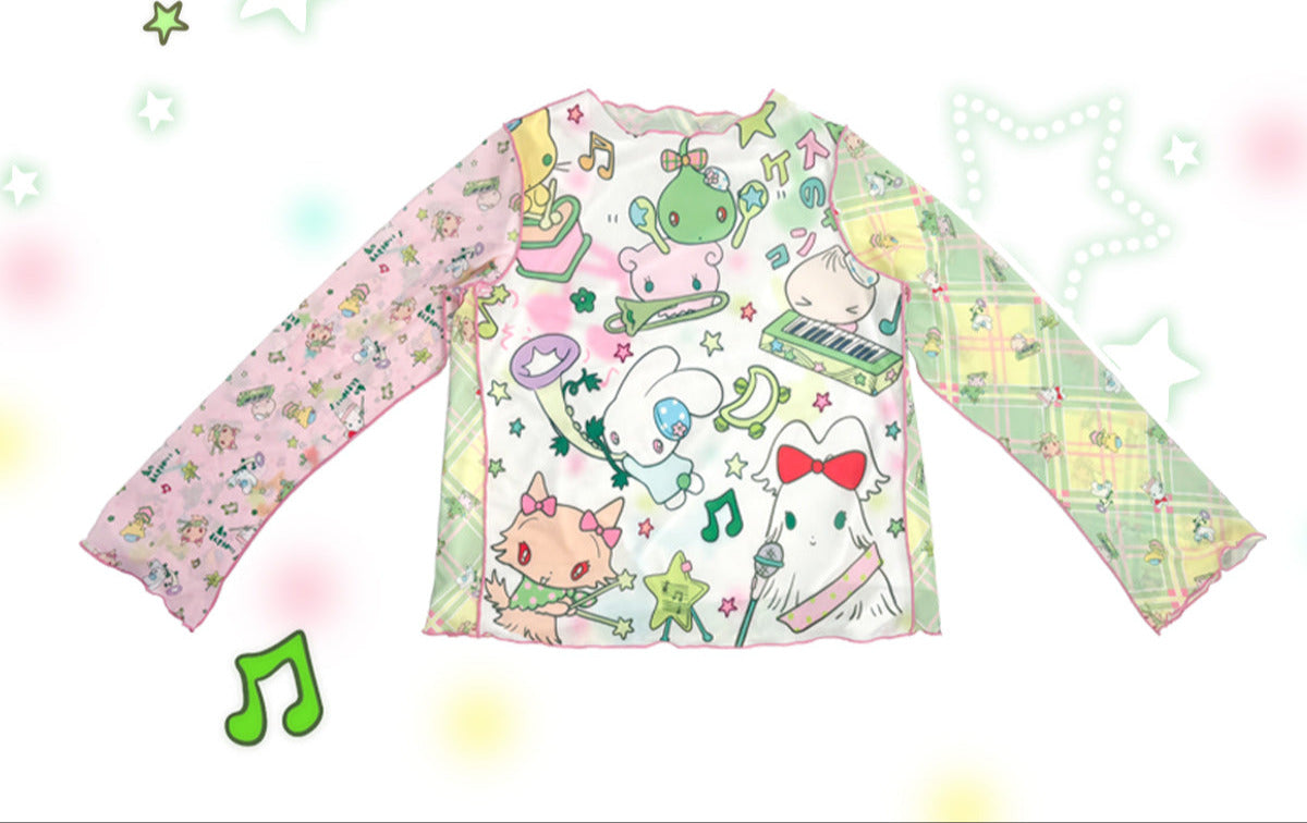 Shishihshop Animal Print Drawstring Top | Kawaii Short Sleeve Shirt | Puff Sleeve Shirt shirt shishihshop