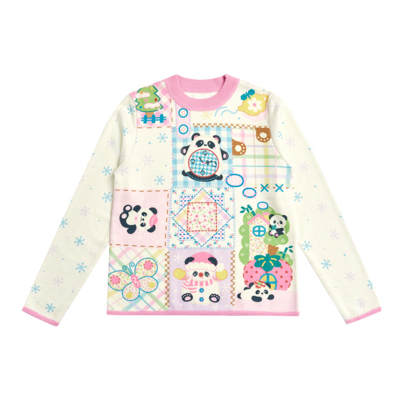 Lutra Jump Sweater Panda Snowflake Sweater Cartoon Vintage Round Neck Base Layer sweater Lutra Jump