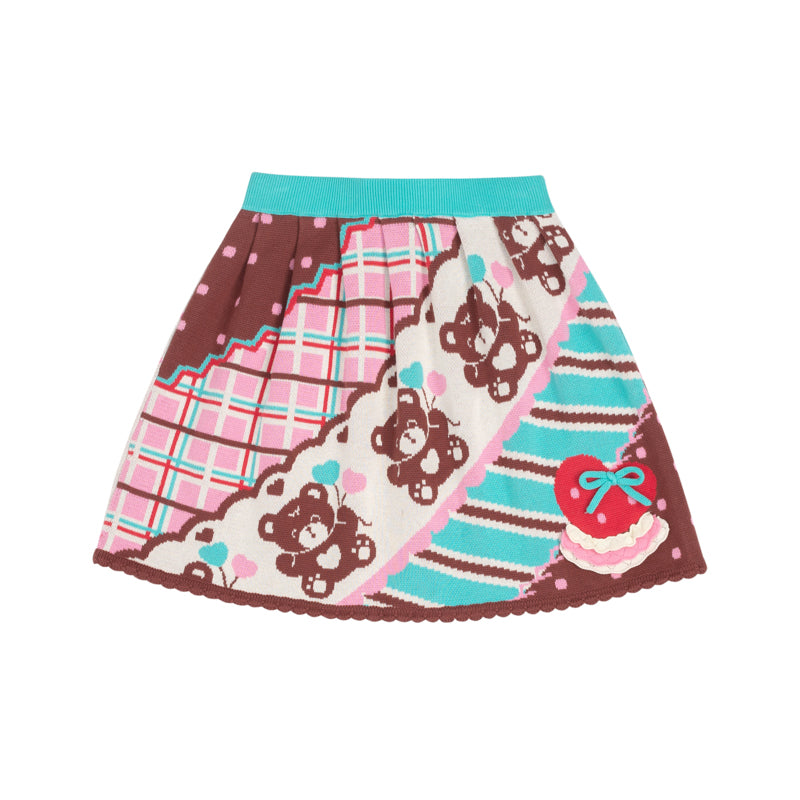 Lutra Jump - Kawaii Bear Stripe Knit Elastic Waist Skirt