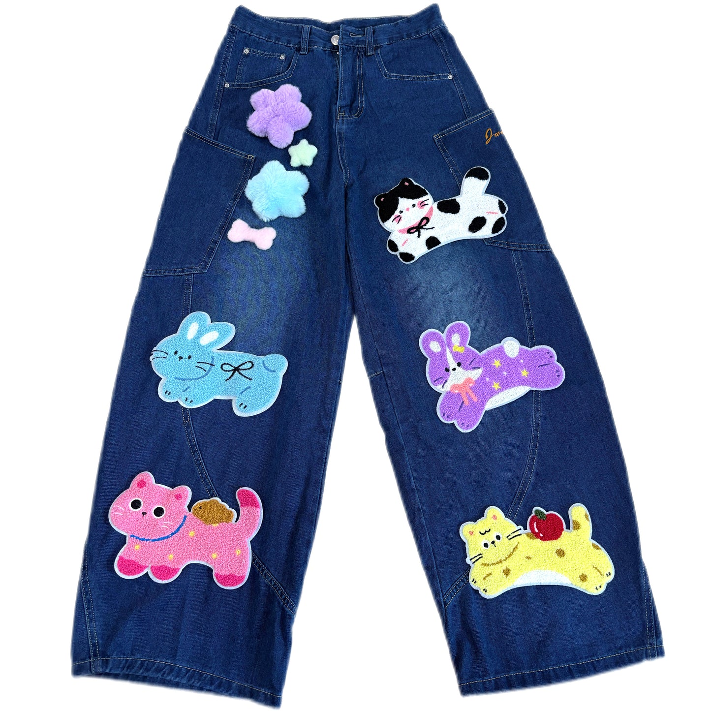 LEERROO Neon Denim Pants | Cartoon Star Wide-Leg Jeans pants Leerroo