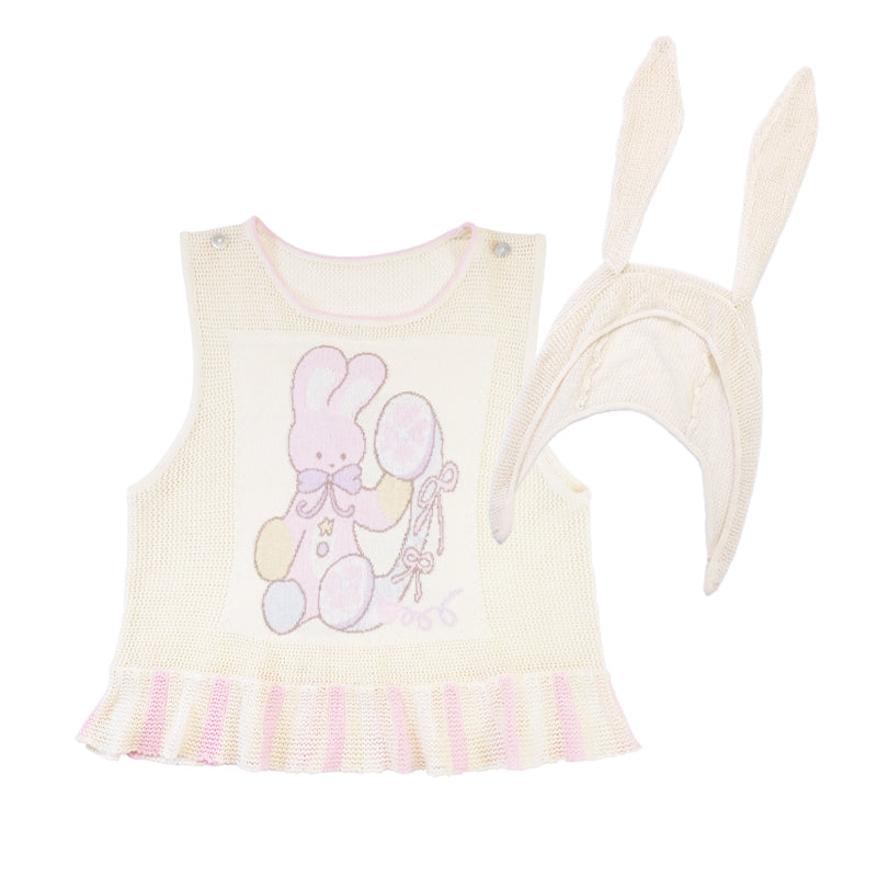 Meugler Animal Paradise Puppy & Bunny Knitted Vest with Hat vest Meugler white S