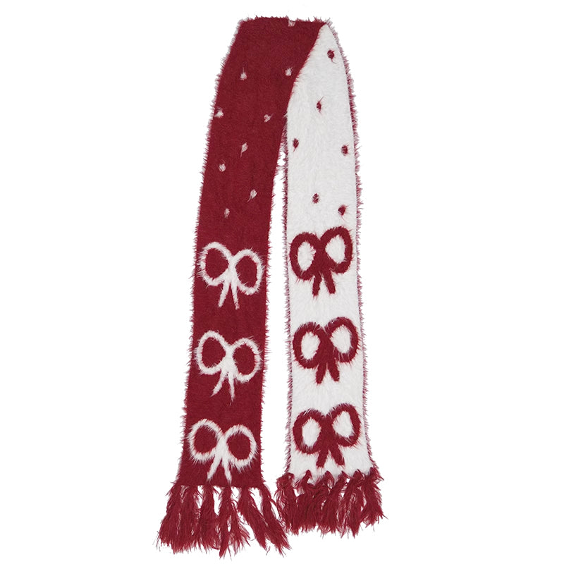 Daytoday Everyday Institute Harajuku Bow Scarf Jacquard Long Fringe Christmas Scarf scarf daytoday everyday institute