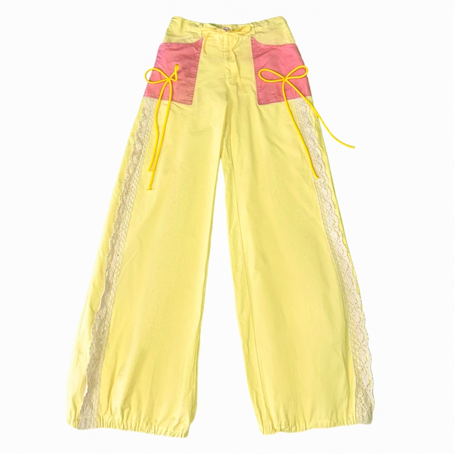 YJM with biubiu Sweetheart Pants | Yellow Splice Bow Loose Long Pants pants YJM with biubiu