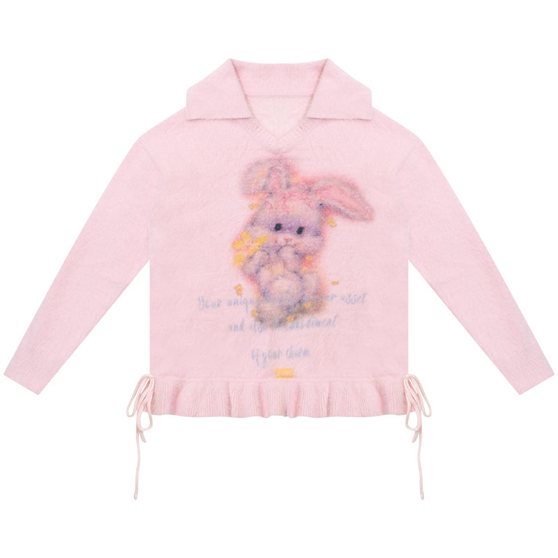 ziziFei - Kawaii V-Neck Bunny Knit Sweater sweater ziziFei Pink S
