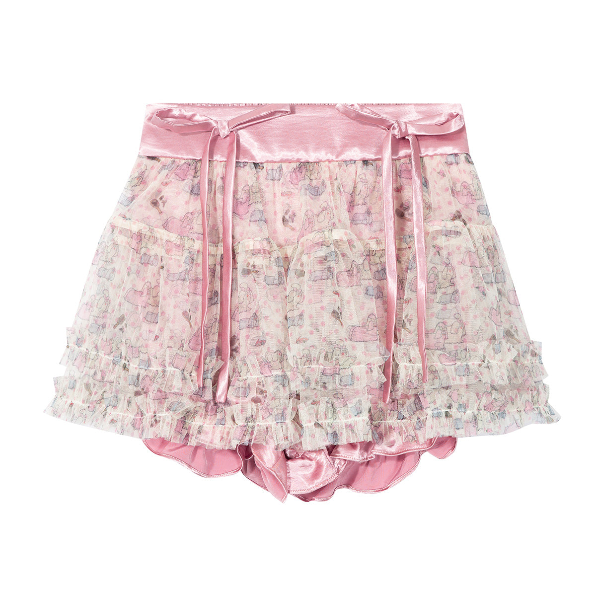 tntntutu Sweet Dog Print Puffy Tulle Skirt Shorts - Bow Waistband Decora Y2K Shorts skirt tntntutu Pink S