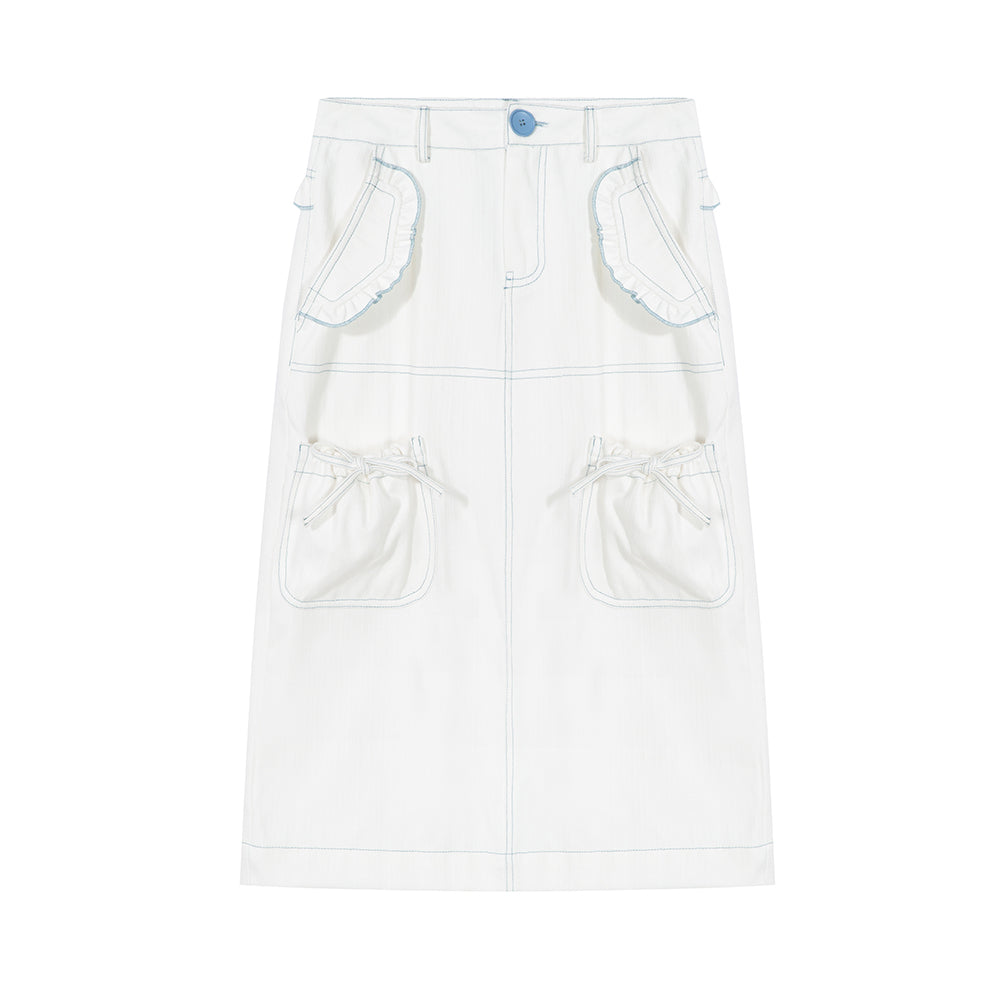 Harajuku Skirt Denim Skirt Leisure Skirt Multi-Pocket Skirt All-Match Skirt skirt tntntutu White S