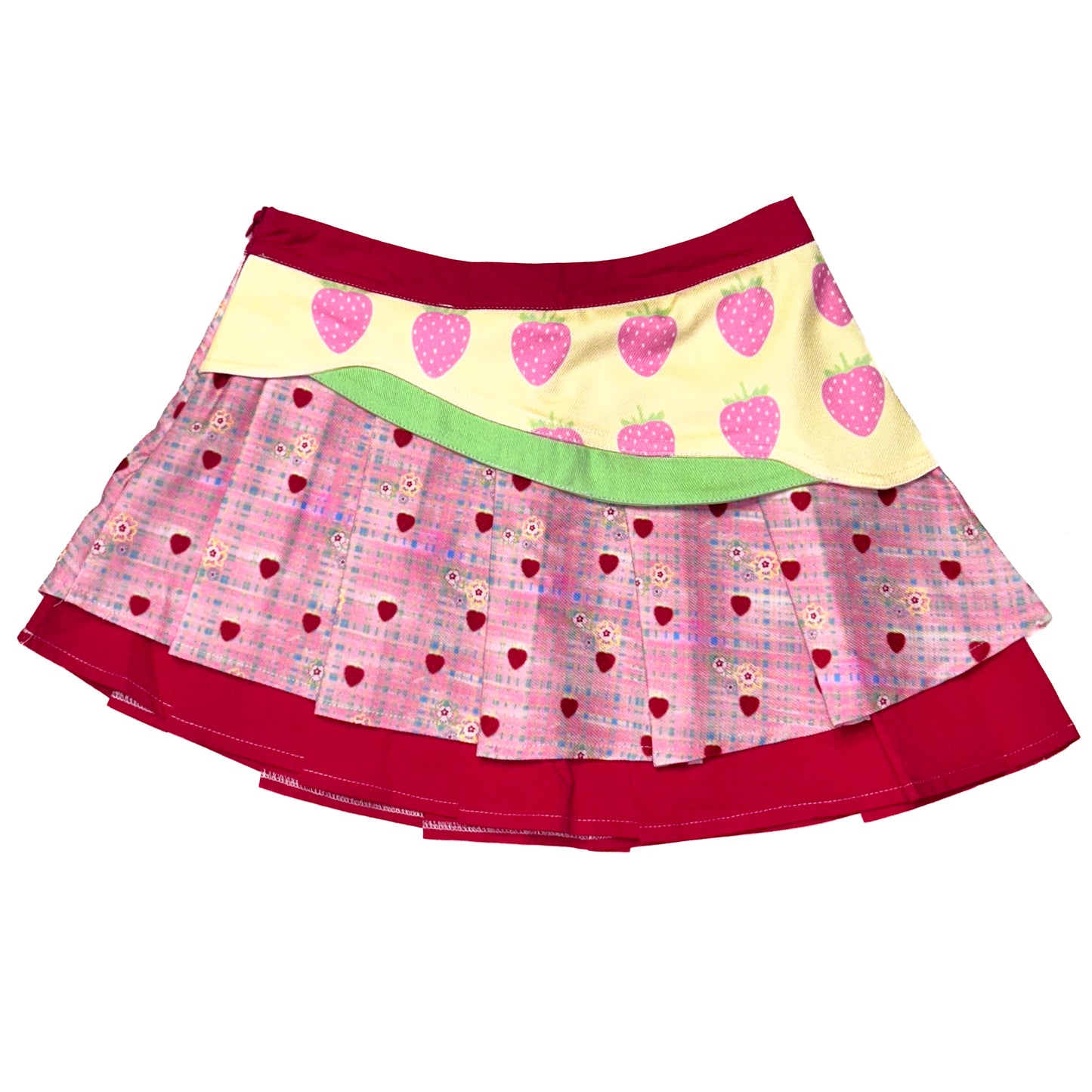 YJM with biubiu Strawberry Skirt | Asymmetrical Low-Waist Skirt with Shorts skirt YJM with biubiu
