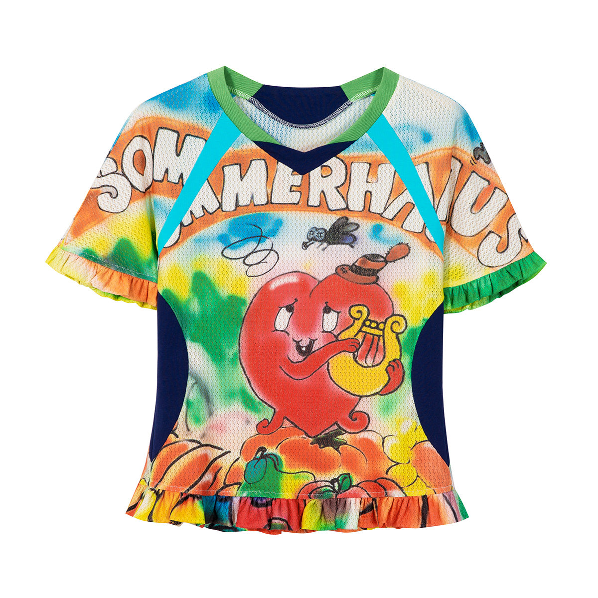 tntntutu Y2K Colorblock Heart Mesh Jersey Top – Sporty Kawaii Harajuku T-Shirt tshirt tntntutu