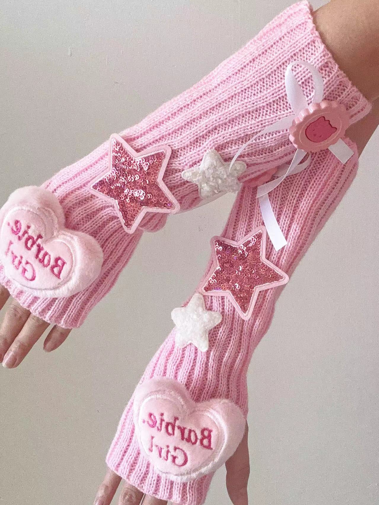 Hidden - Decora Knit Fingerless Gloves for Kawaii Sweet Girls sleeves hidden Pink