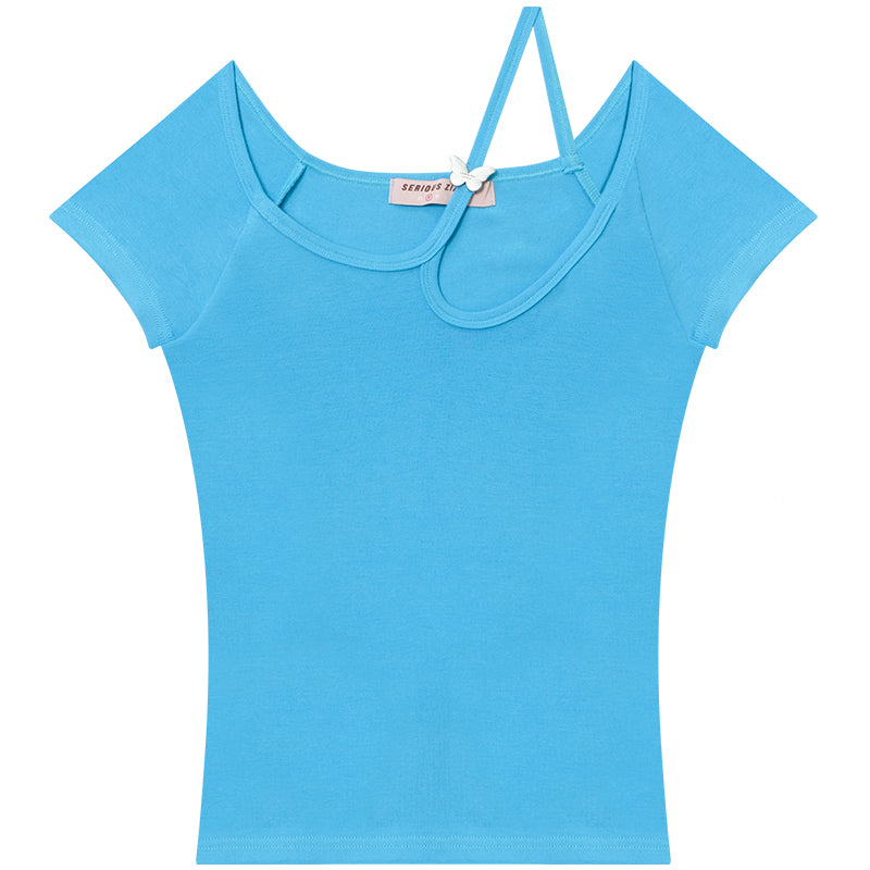 ziziFei - Girly Slim Fit Solid Color U-Neck Top shirt ziziFei Blue S