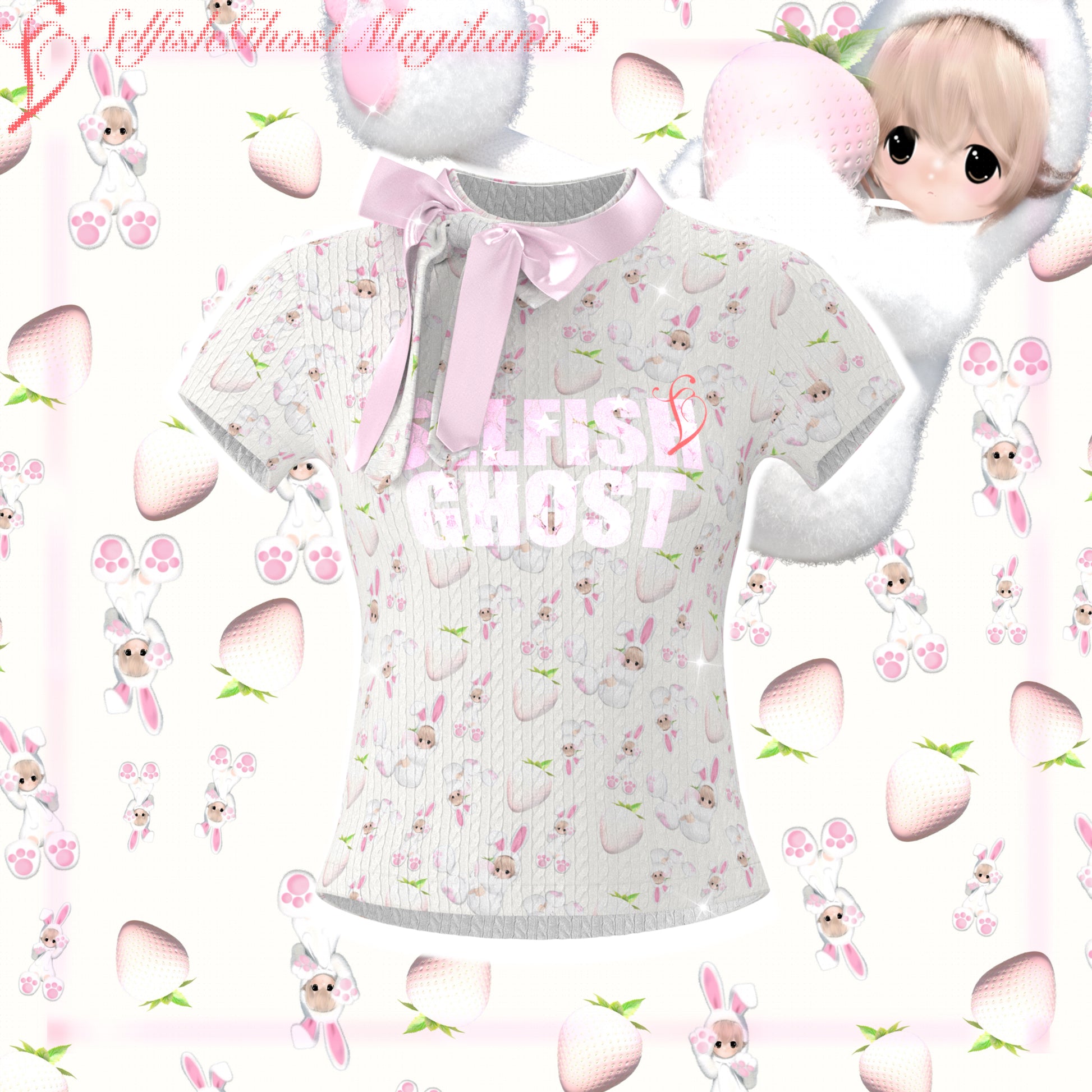 SelfishGhost - Bunny Strawberry Bow Two-Piece Set set SelfishGhost Top S