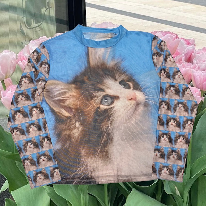 Decora Kei Base Shirt – Summer Cat Print shirt bunnybunnygun