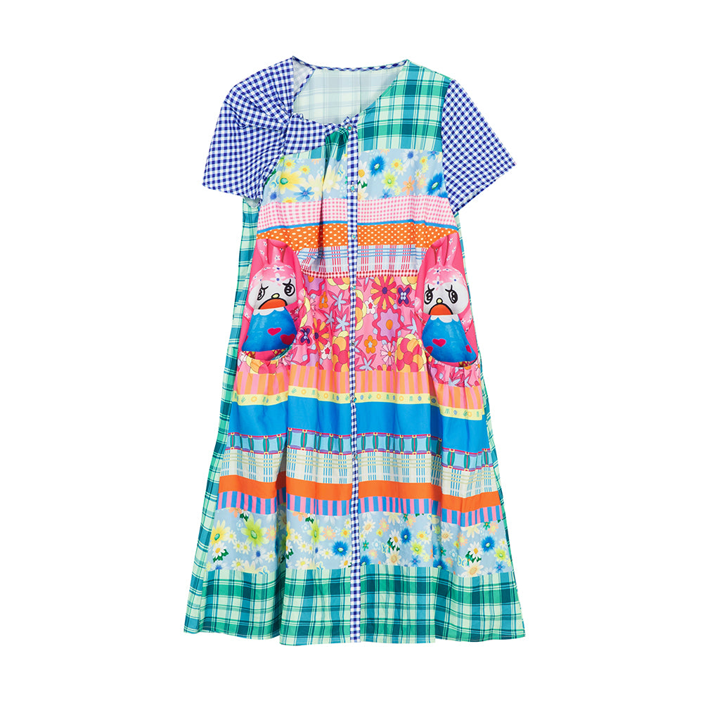 Tntntutu Colorblock Dress | Floral and Checkered Print Dress | Bunny Applique Dress dress tntntutu
